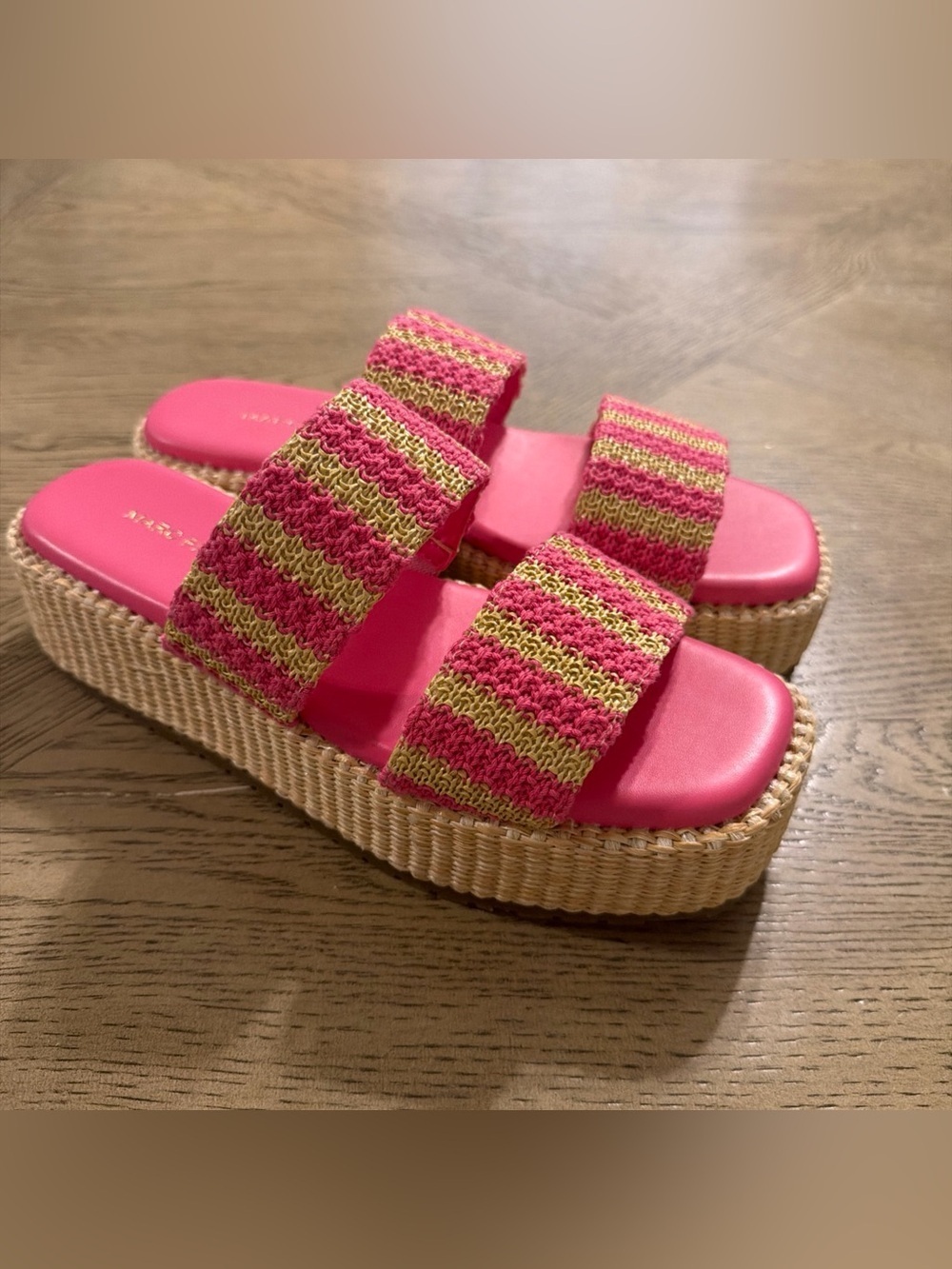 Marc Fisher Pelma Womens 7.5 Turquoise Multi Woven Platform Slide Sandals
